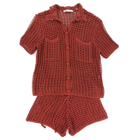 NEW Zara Limited Edition Crochet Polo Sweater Knit Shorts Matching Set Resort - Picture 13 of 13